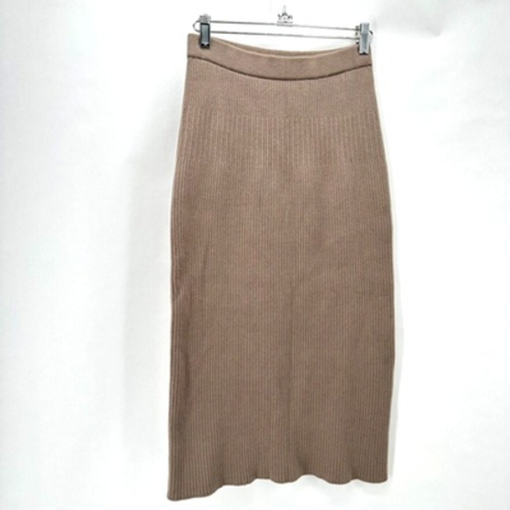 Uniqlo Bodycon Pencil Skirt Womens Small‎ Brown Ribbed Knit Midi Preppy Capsule